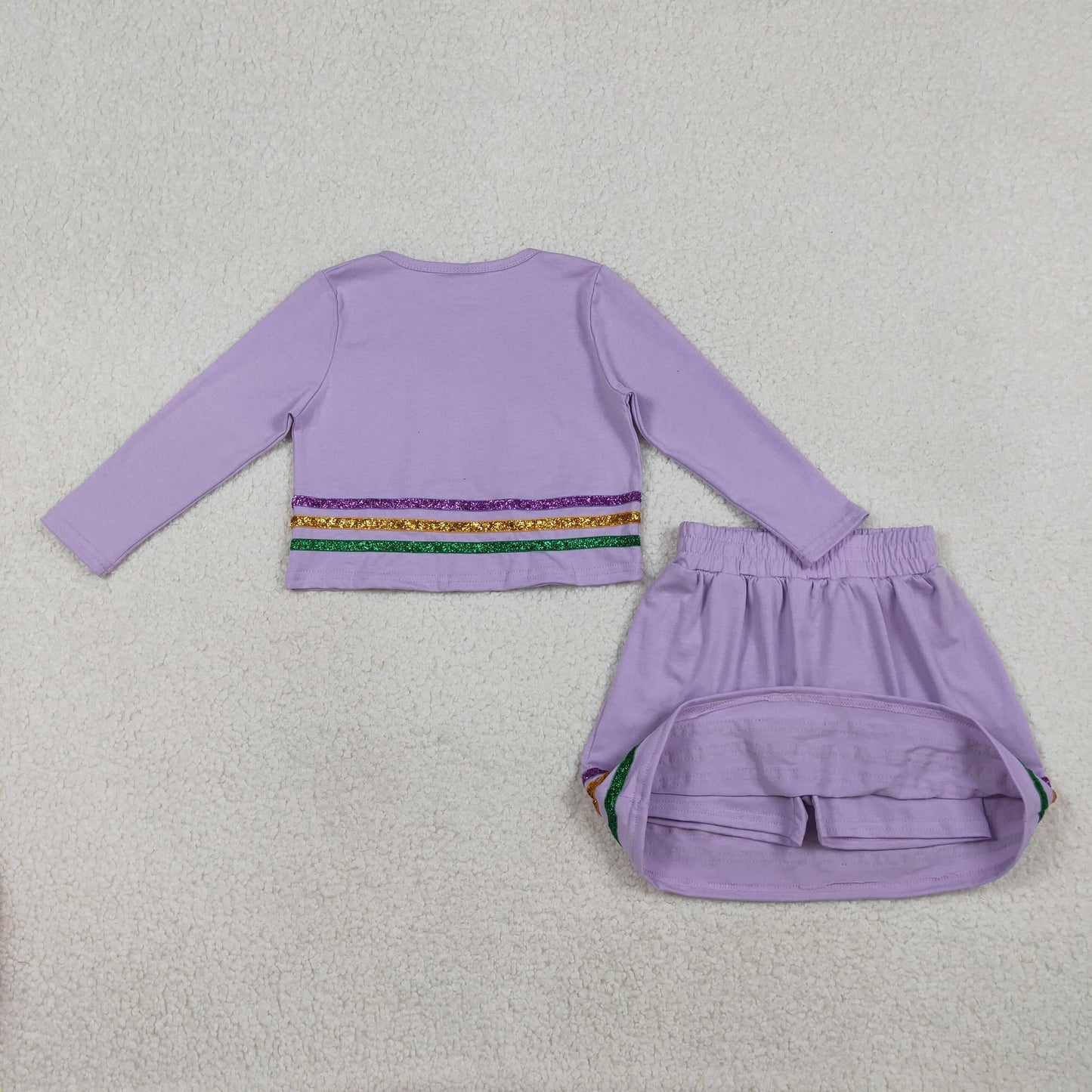 RTS NO MOQ(In Stock) GLD1573 Carnival Colorful Striped Purple Long-Sleeve Skirt Set