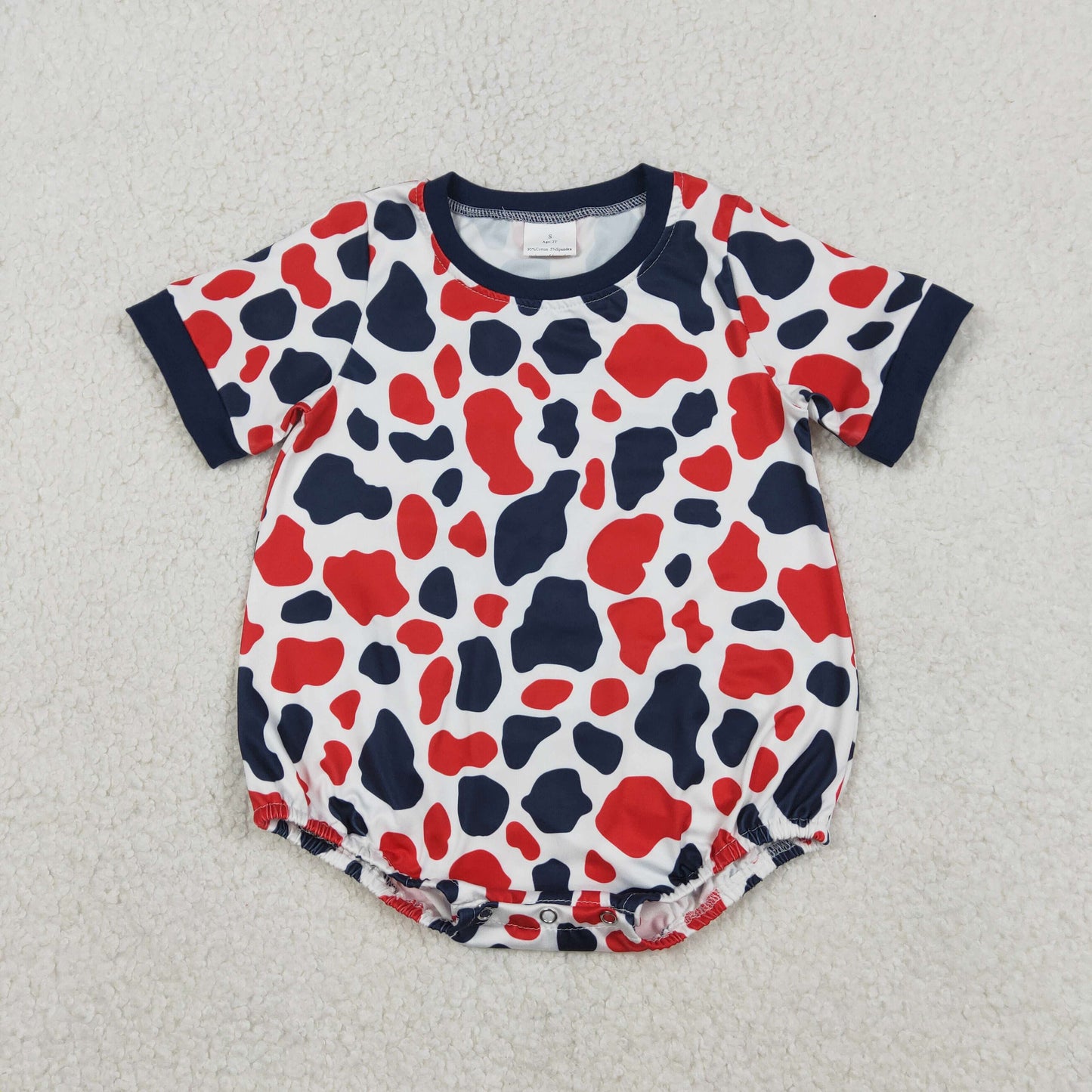 RTS NO MOQ(In Stock) SR3822 Red and blue camouflage white short-sleeved jumpsuit