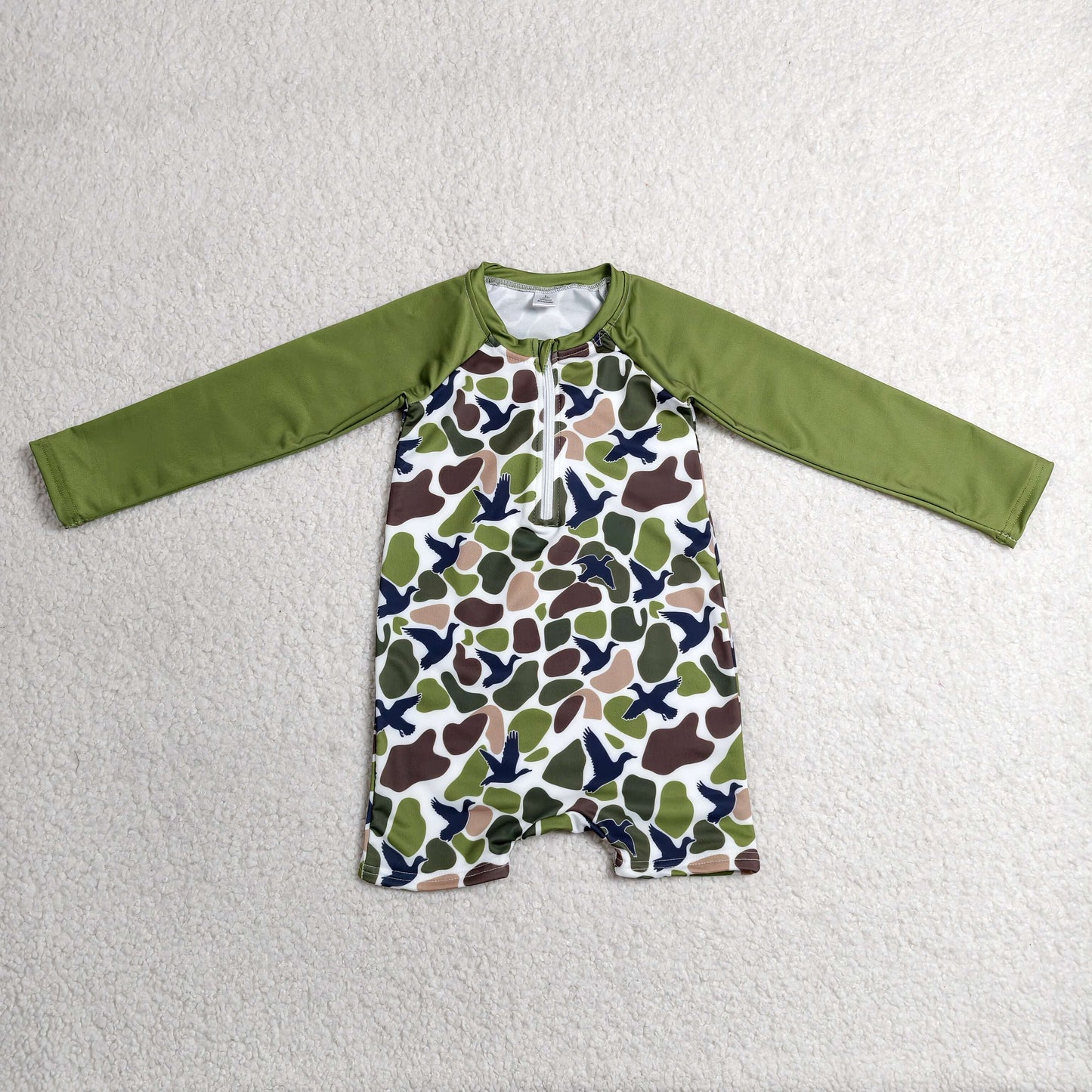 S0748 Kids Baby Boys Southern Green Camo Ducks Hunting Swimsuits