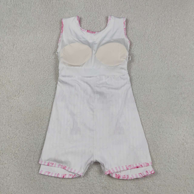 GSD3815 Kids Baby Girls Pink Stripe Bows Castles Yoga Active Short Knee Length Dresses