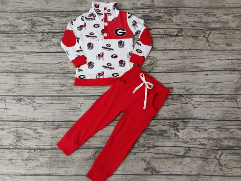 10.13   Custom Moq 8 Baby Boys Dogs Red Teams Pullovers Shirts Top Ruffle Pants Clothes Sets