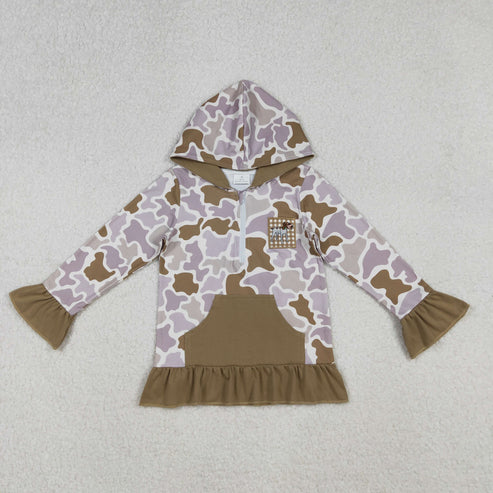 10.10 GT1134 Embroidery Baby Girls Lavender Camo Long Sleeves Dog Ducks Pocket Zipper Western Hoodies