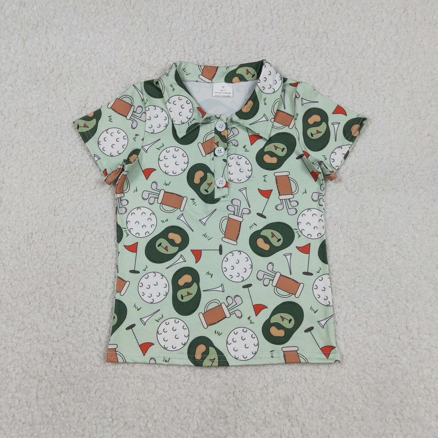 RTS NO MOQ(In Stock) Green button-down collar short-sleeved top (golf tube pattern)