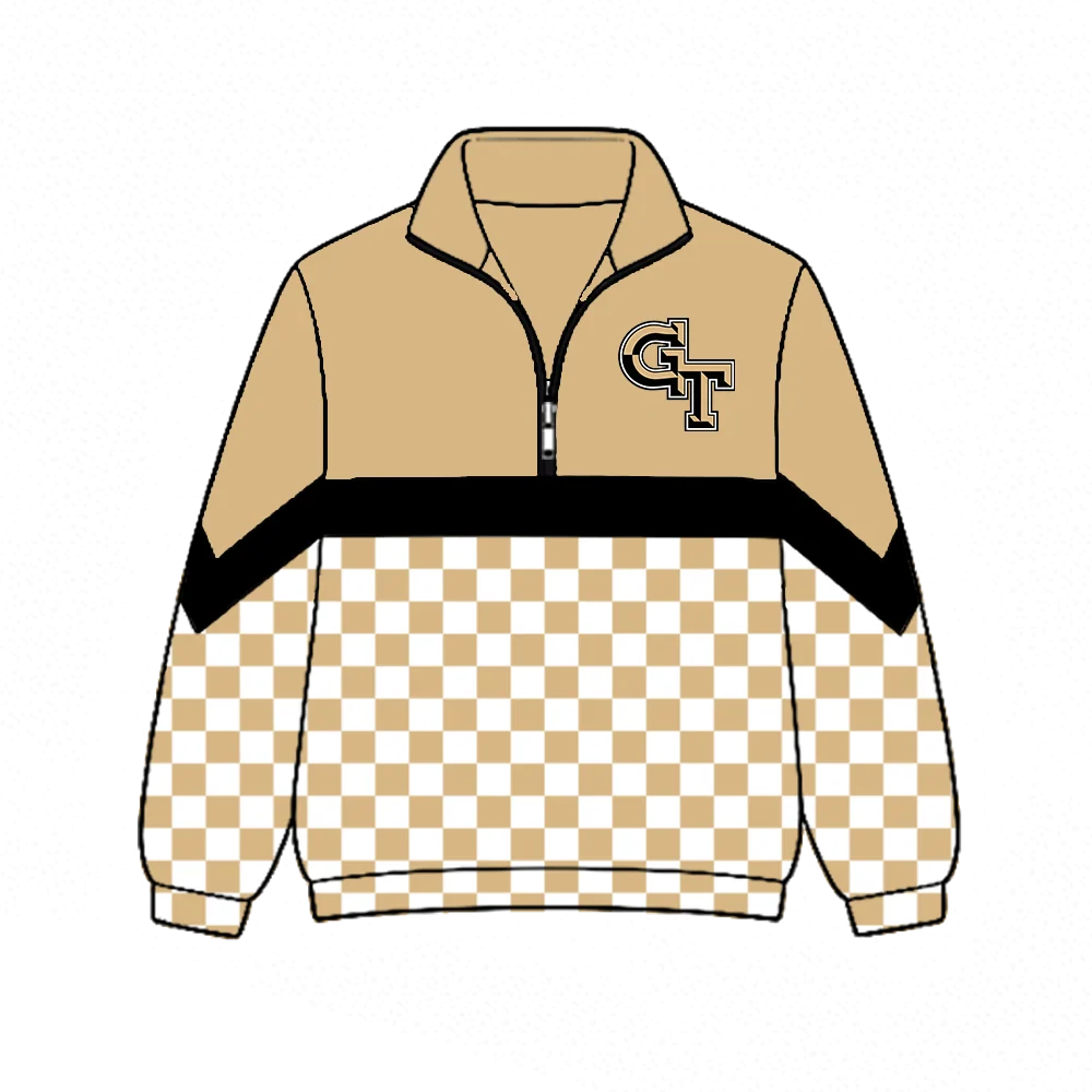 Custom Order Baby Boys Gold Black Checked Long Sleeve GT Zip Team Pullovers Top