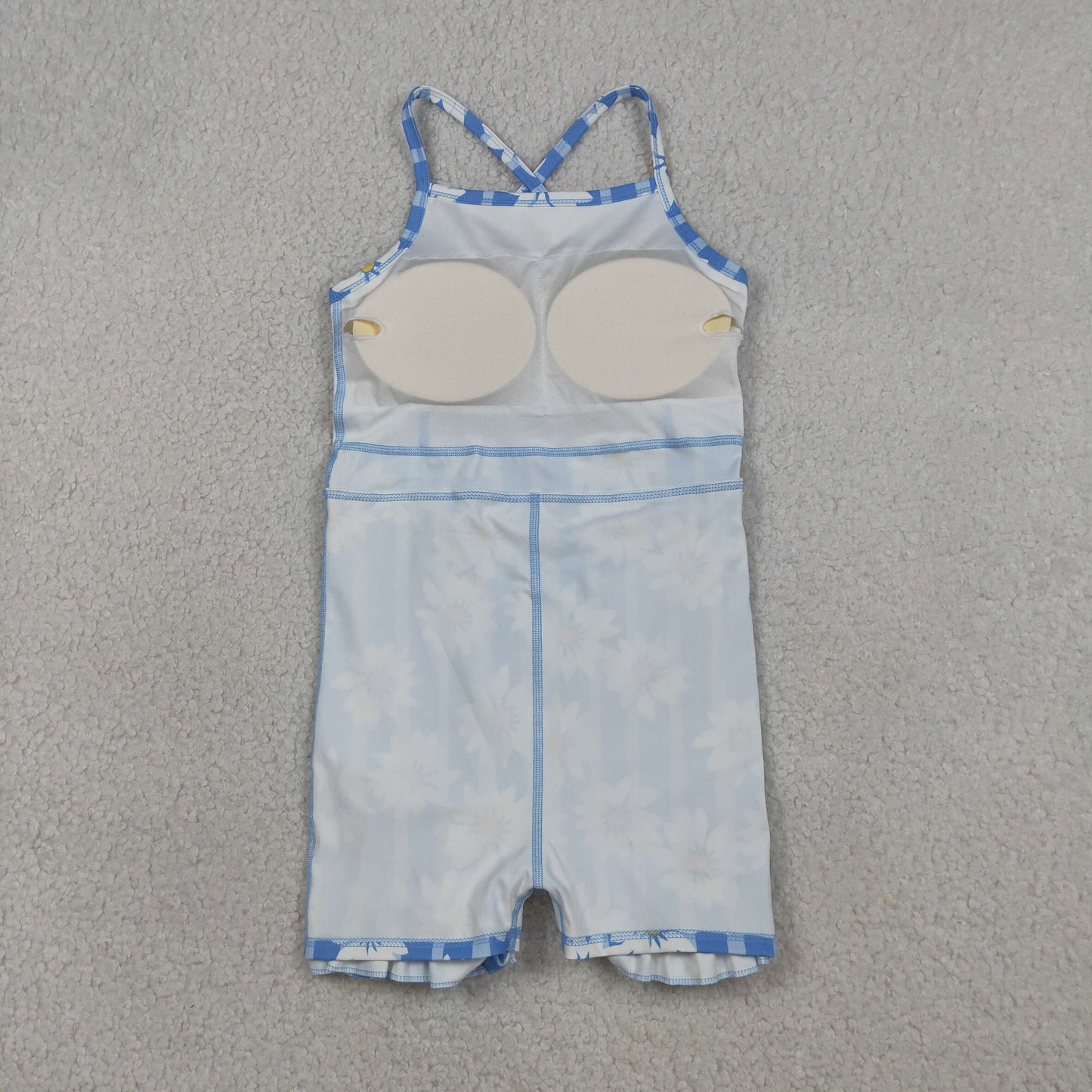 GSD2283 Kids Baby Girl Blue Strap Stripe Floral Yoga Ruffle Knee Length Dresses