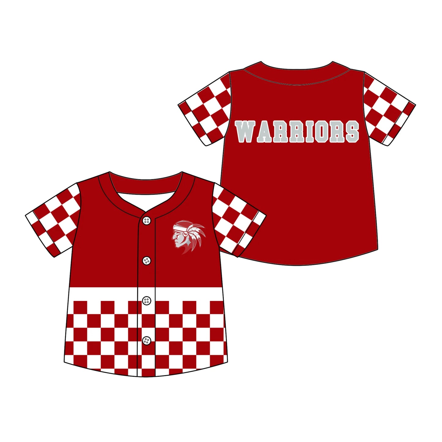 Custom Order Baby Boys Red Checked Indians Warriors Team Button T-shirts Top