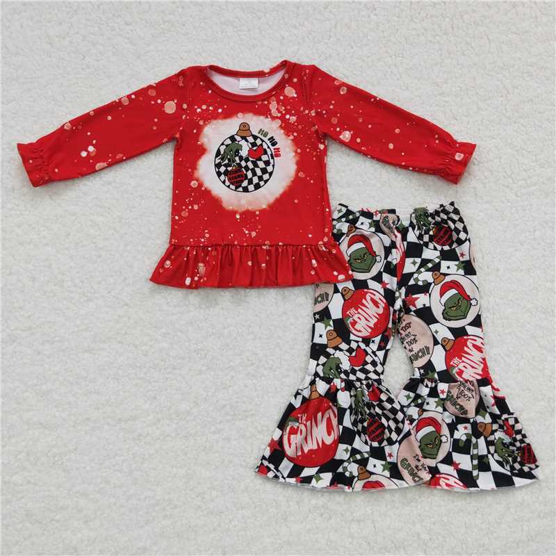 Sibling Baby Girls Boys Christmas Red Ball Bell Bottom Pants Clothes Sets