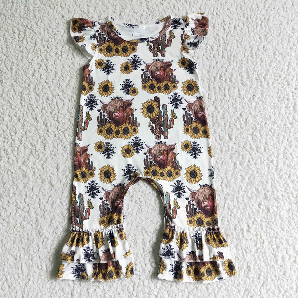 SR0048 Girls Sunflower Cactus Cow Romper