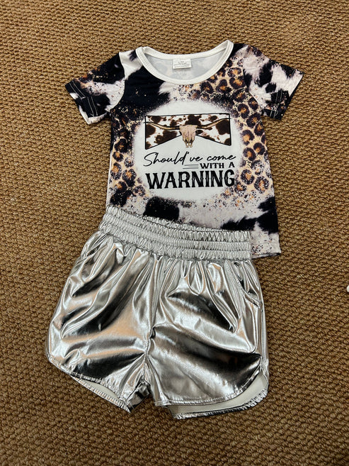 GT0194+SS0416 Baby Girls Western Leopard Cow Tops Silver Metallic Shorts Outfit