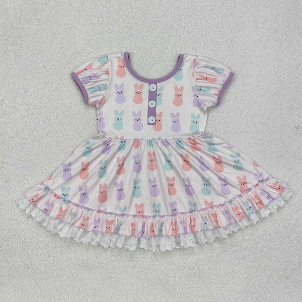 L-3.3 .GSD0583 Baby Girls Toddler Easter Bunny Short Sleeve Lavender Knee Length Dress