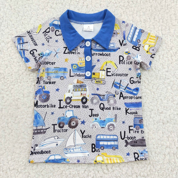 BT0135 Boys Ice Cream Boat Plane Blue Shirts