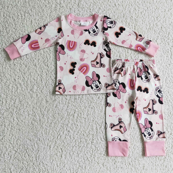 GLP0348 Baby Girls Cartoon Pink Pajamas Clothes Set