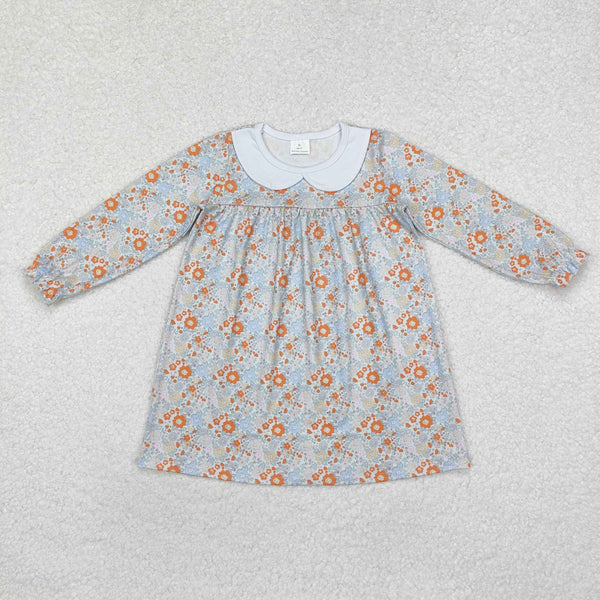 L-3.3 GLD0885 Baby Girls Orange Flowers Collar Knee Length Dress