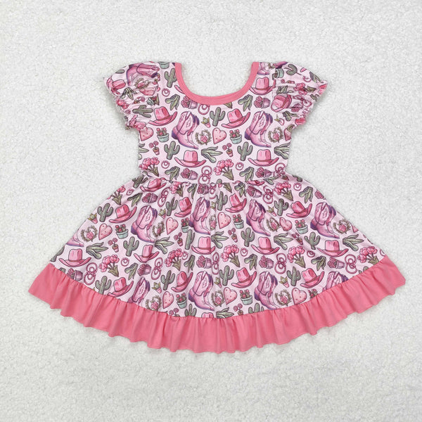 L-3.3 GSD0759 Baby Girls Cactus Boots Hats Western Ruffle Knee Length Dresses Preorder