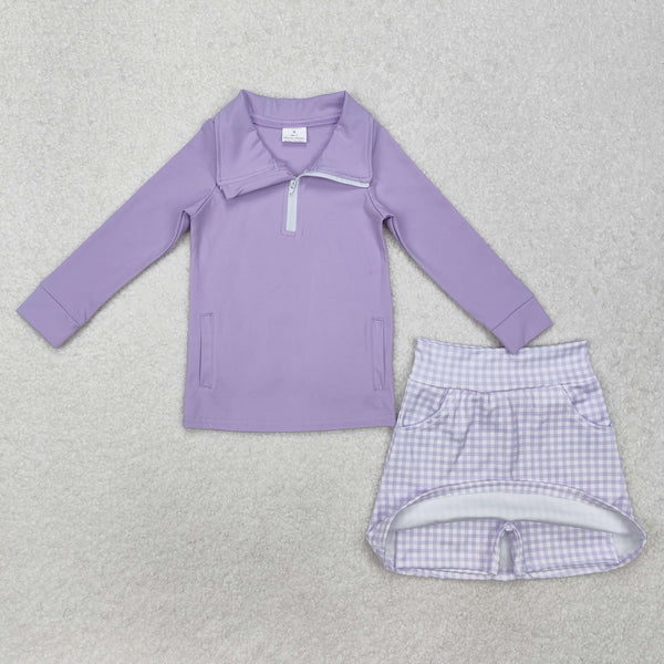 L-3.3 GLD0985 Baby Girls Lavender Pullover Active Wear Top Shorts Skirts Clothes Set