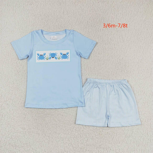 BSSO0765 Crab blue short-sleeved striped shorts suit