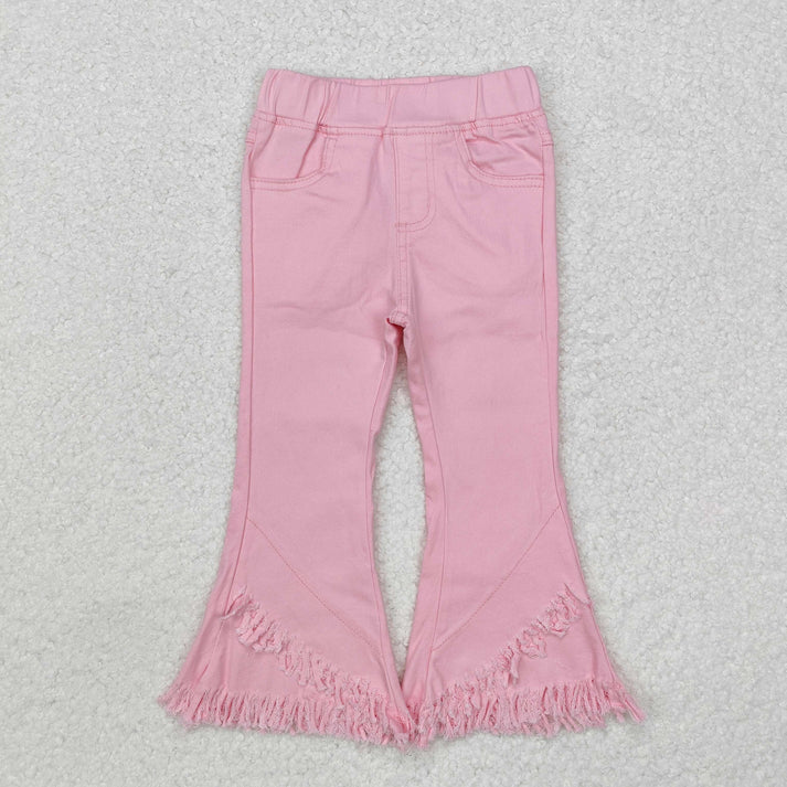 L-3.7  P0463 Baby Girls Western Pink Fringe Denim Pants