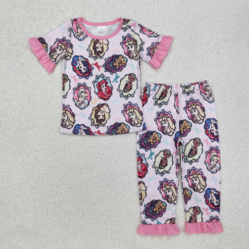 3.14 GSPO1846 Baby Girls Princess Ruffles Pink Shirt Pants Pajamas Clothes Set