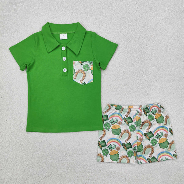 BSSO1165 Baby Boys St Patrick Day Qautrefoil Shirts Shorts Clothes Set