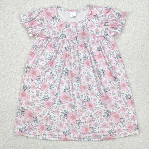 3.15 GSD2026 Baby Girls Pink Flowers Leaves Knee Length Dress