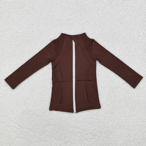 GT0678 Baby Girls Brown Zip Pocket Yoga Active Wear Jacket