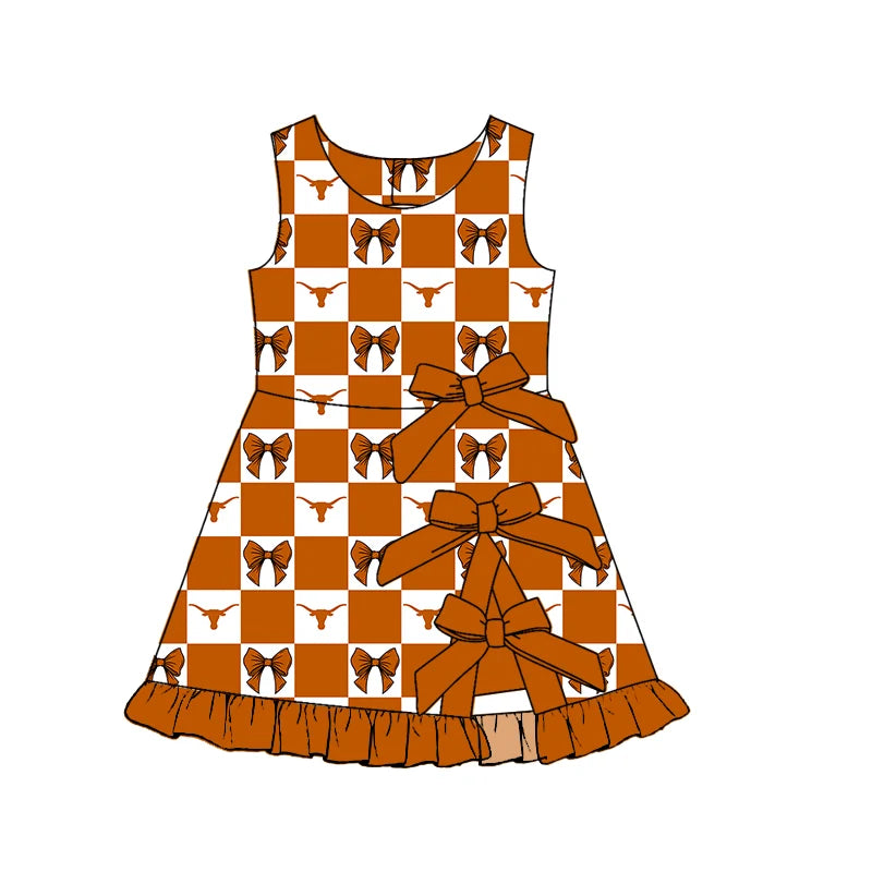 Custom Order Baby Girls Bows Longhorns Team Short Knee Length Dress
