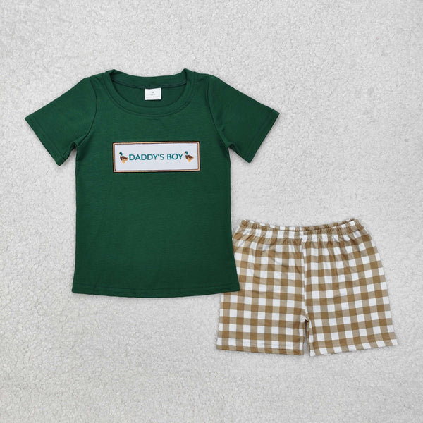 BSSO1132 Baby Boys Daddy's Boy Ducks Top Checkered Shorts Clothes Set