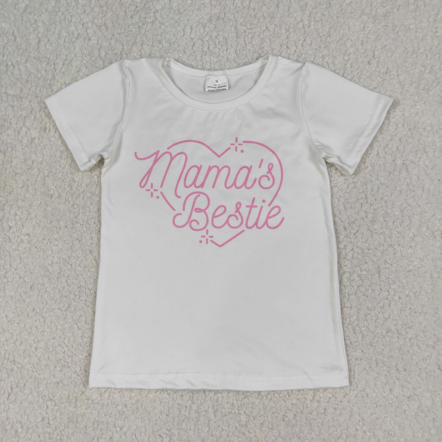 RTS NO MOQ(In Stock) GT1565 Mama's Bestie Letter White Short-Sleeve Top P1018 Pink Plaid Pants