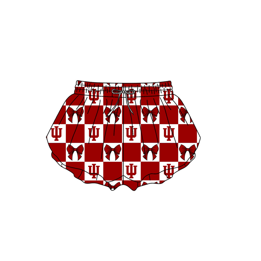 Custom Milk Silk Order MOQ:3 or 5 pcs Each Design Team State Girl Summer Bow Red Shorts-26.1.21
