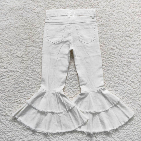 L-3.7 P0129 white double layer lace denim trousers