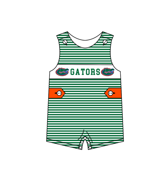 1.29 Custom Order Moq 3 Baby Boy Sleeveless Stripes Button Gators Team Bubble Rompers