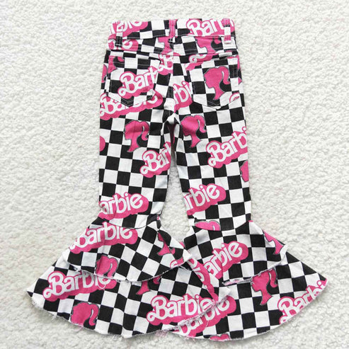 L-3.7 P0243 Cartoon black and white plaid denim trousers