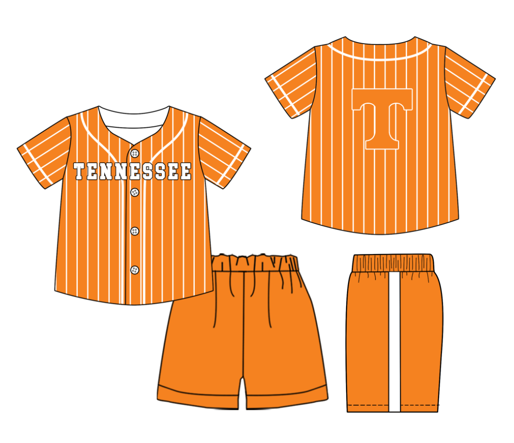Custom Milk Silk Order MOQ:3 or 5 pcs Each Design Team State Kids Summer Orange Short Sleeve Shorts Sets-26.1.19