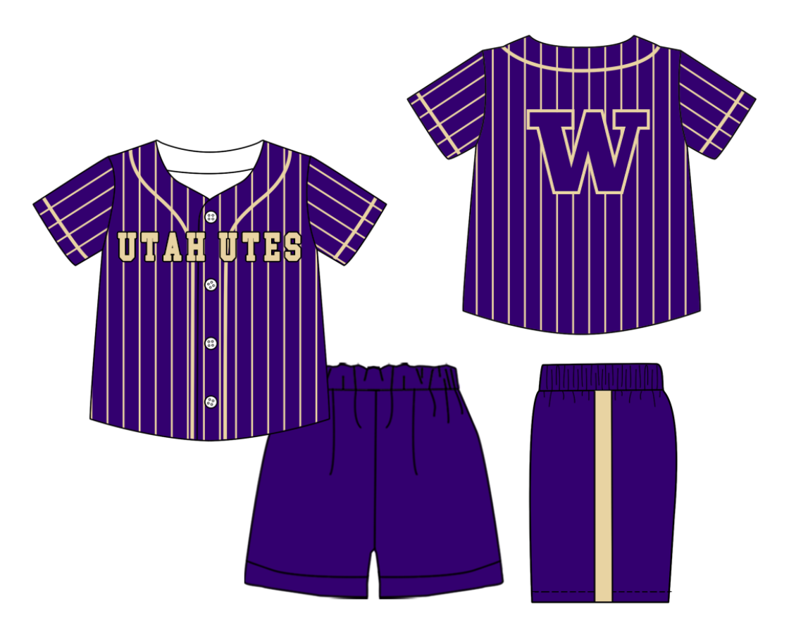 Custom Milk Silk Order MOQ:3 or 5 pcs Each Design Team State Kids Summer Purple Short Sleeve Shorts Sets-26.1.21