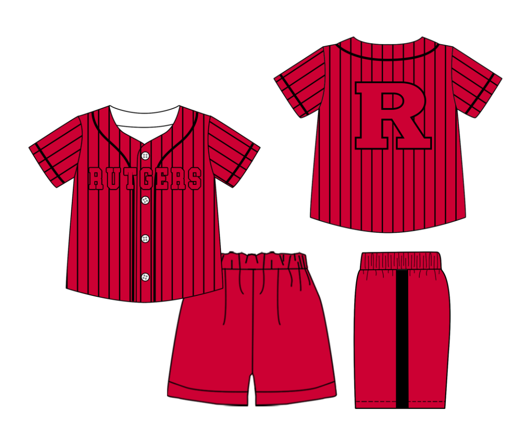 Custom Milk Silk Order MOQ:3 or 5 pcs Each Design Team State Kids Summer Red Short Sleeve Shorts Sets-26.1.21