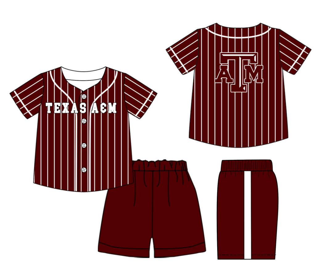 Custom Milk Silk Order MOQ:3 or 5 pcs Each Design Team State Kids Summer Dark Red Short Sleeve Shorts Sets-26.1.19