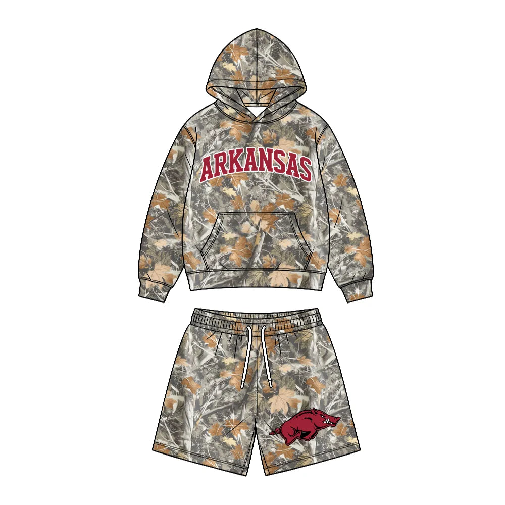 Custom Order Baby Boys Leaves Camo Arkansas Pocket Hoodie Short Team Clothes Sets