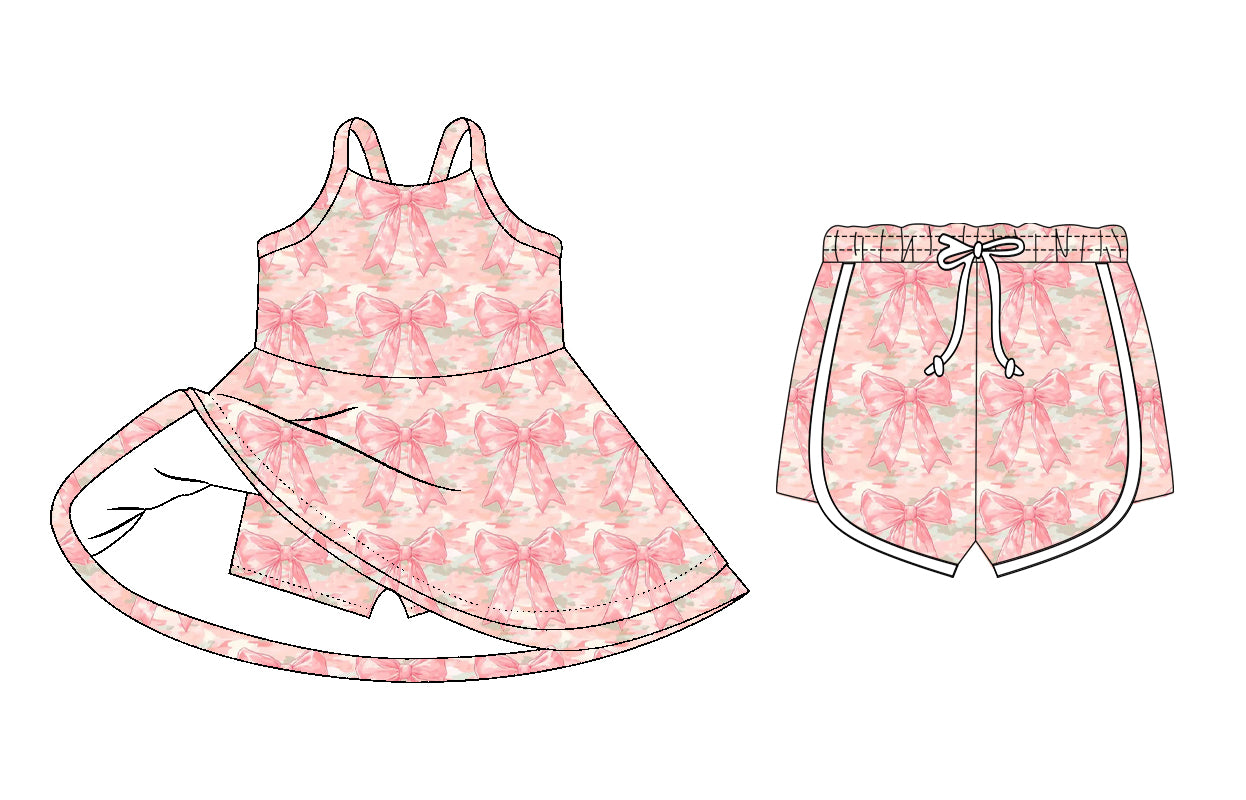26.1.6 Custom MOQ:3 or 5 pcs each design milk silk Sibling baby girl clothes bow floral short sleeve dress and shorts