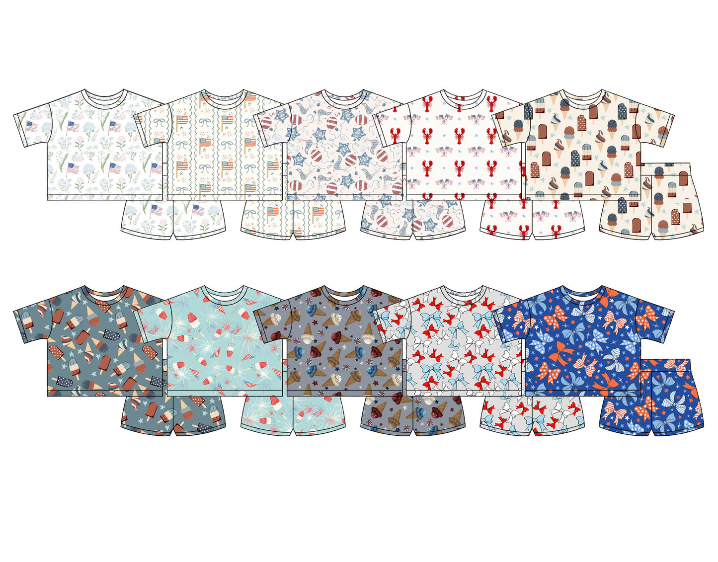 26.1.14 Custom MOQ:3 or 5 pcs each design milk silk Sibling baby boy girl clothes short sleeve shorts sets 10