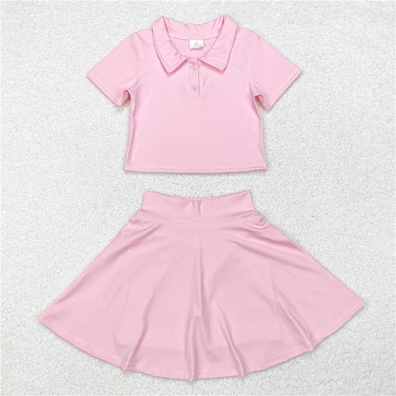 L-3.3 GSD1393 Baby Girls Pink Buttons Shirt Skirt Active Wear Clothes Set