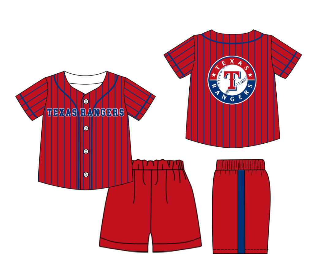 Custom Milk Silk Order MOQ:3 or 5 pcs Each Design Team State Kids Summer Red Short Sleeve Shorts Sets-26.1.20
