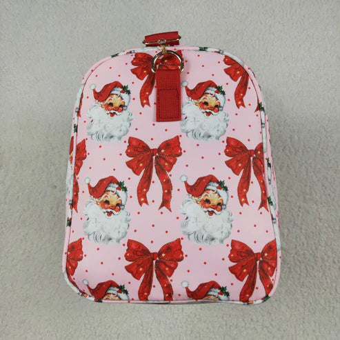 6.26 BA0306 Red Ruffle Bows Santa Print Zipper Gym Bags