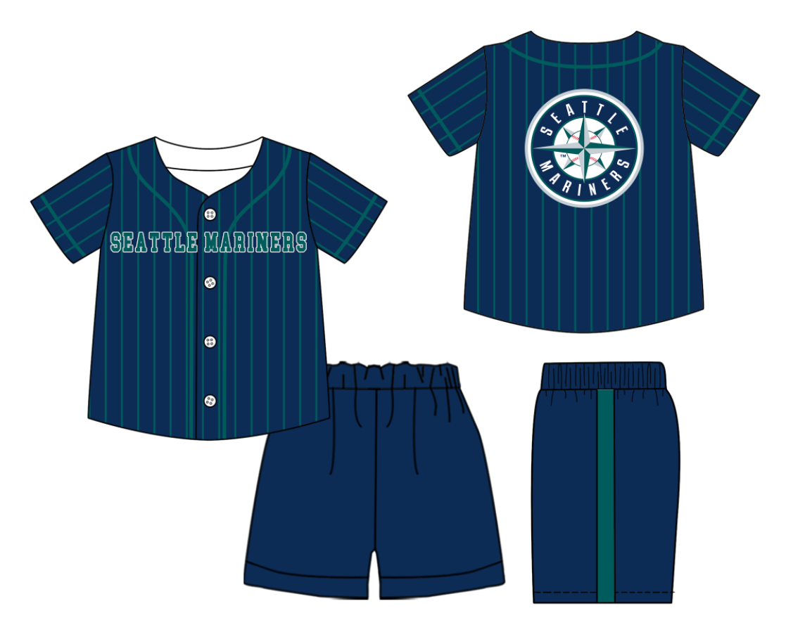Custom Milk Silk Order MOQ:3 or 5 pcs Each Design Team State Kids Summer Dark Blue Short Sleeve Shorts Sets-26.1.20