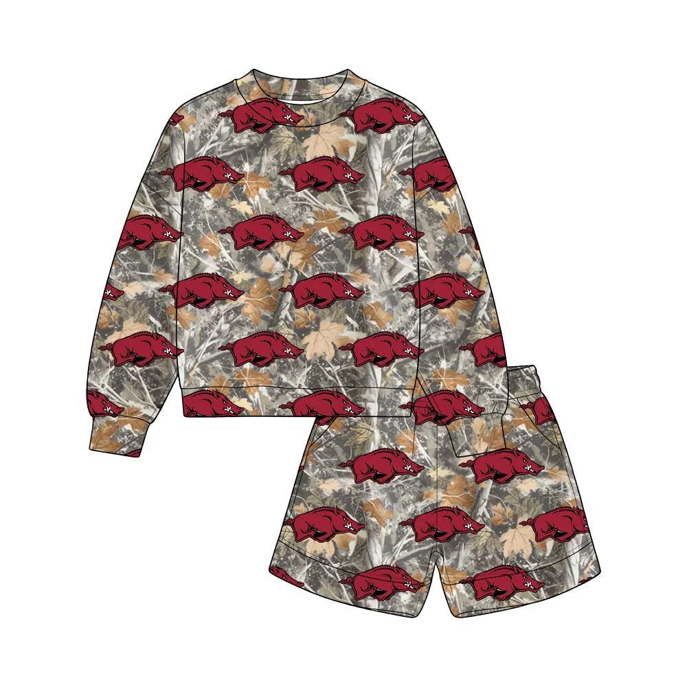 Custom Order Baby Boys Leaves Camo Arkansas Top Pockets Short Team Clothes Sets