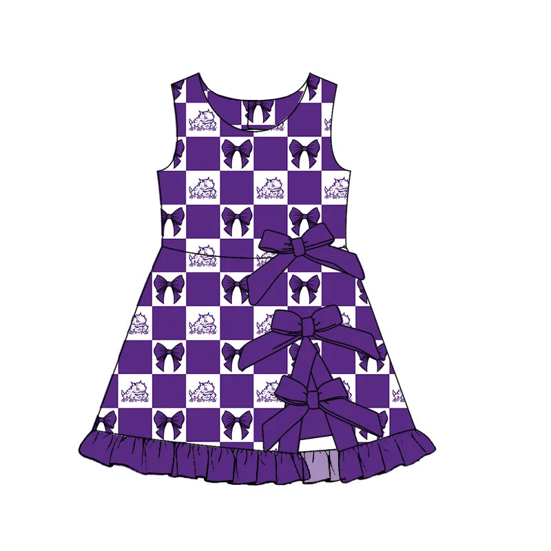 Custom Order Baby Girls Bows Tcu Horned Team Short Knee Length Dress