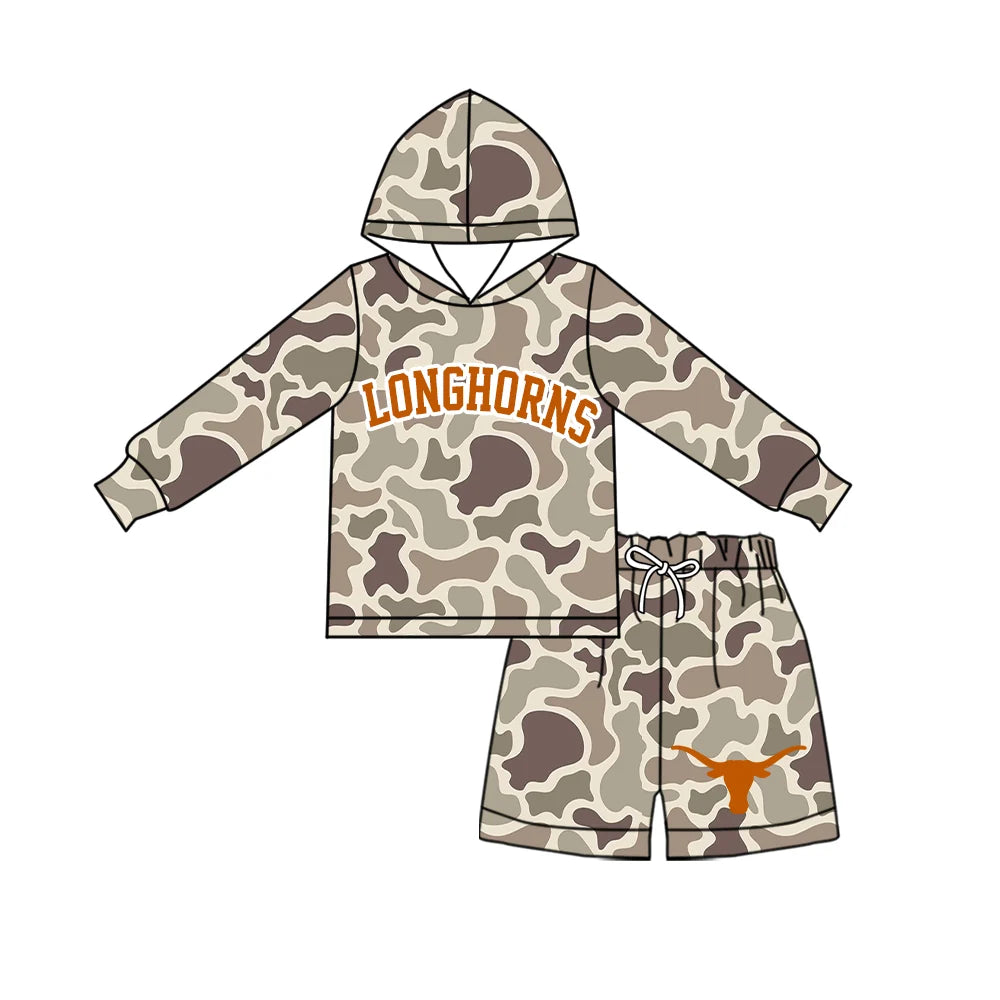 Custom Order Baby Boys Camo Longhorns Hoodie Short Team Clothes Sets