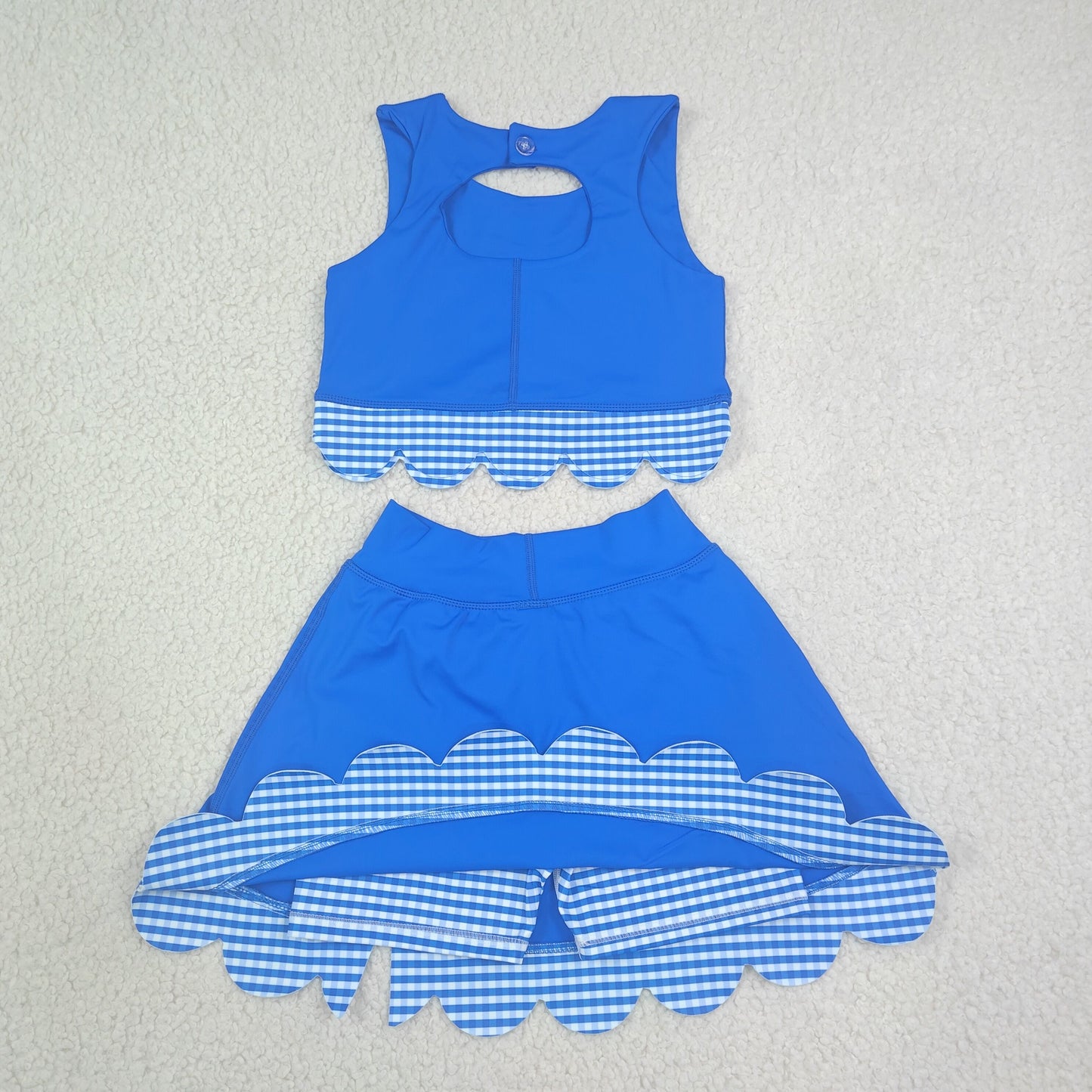 GSD4177 Kids Clothing Baby Girls Sleeveless Vest Top Skirt Shorts Yoga Active Bows Scallop Clothes Sets
