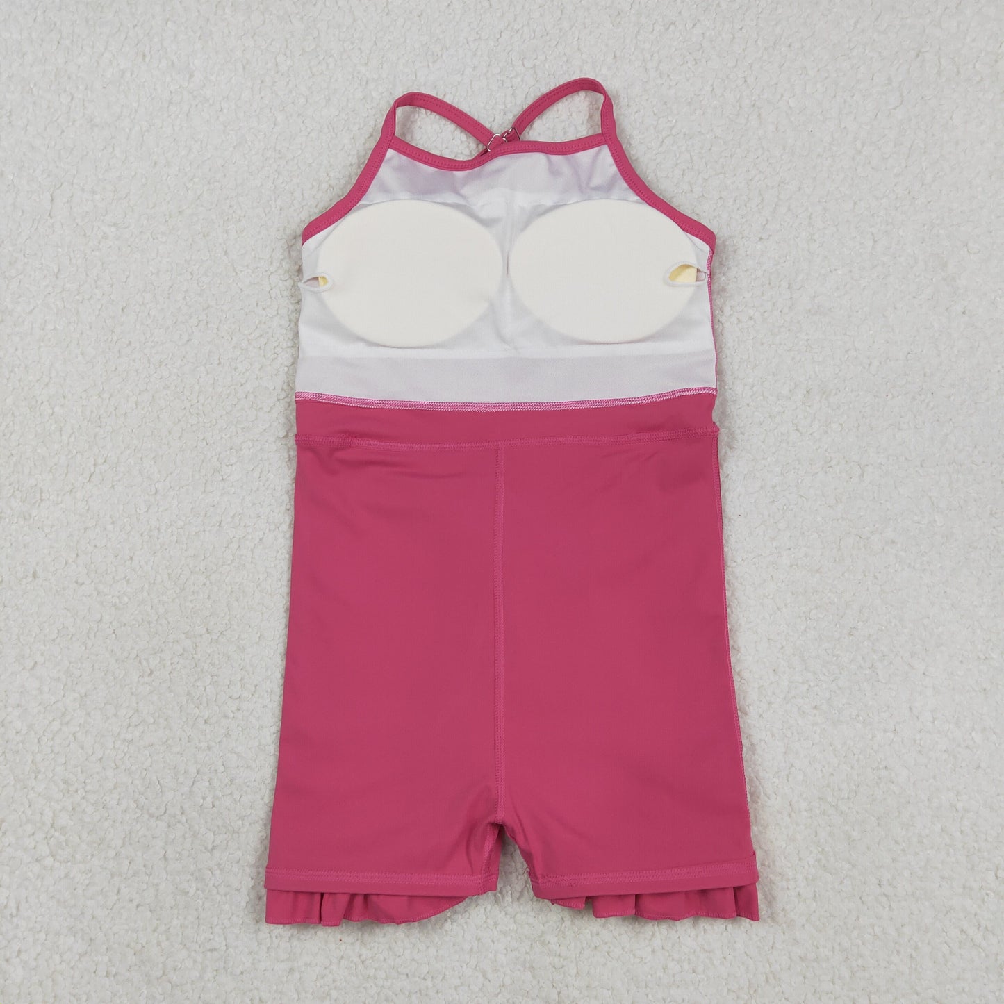 S0727 Kids Baby Girl Hot Pink Strap Yoga Active Shorts Ruffle Knee Length Dresses