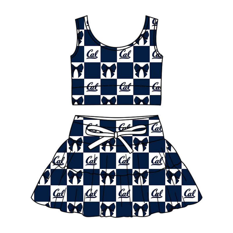 Custom MOQ 3 or 5 pcs Team Design Girl Summer Cal Bows Plaid Vests Top Skirt Short Team Clothes Sets