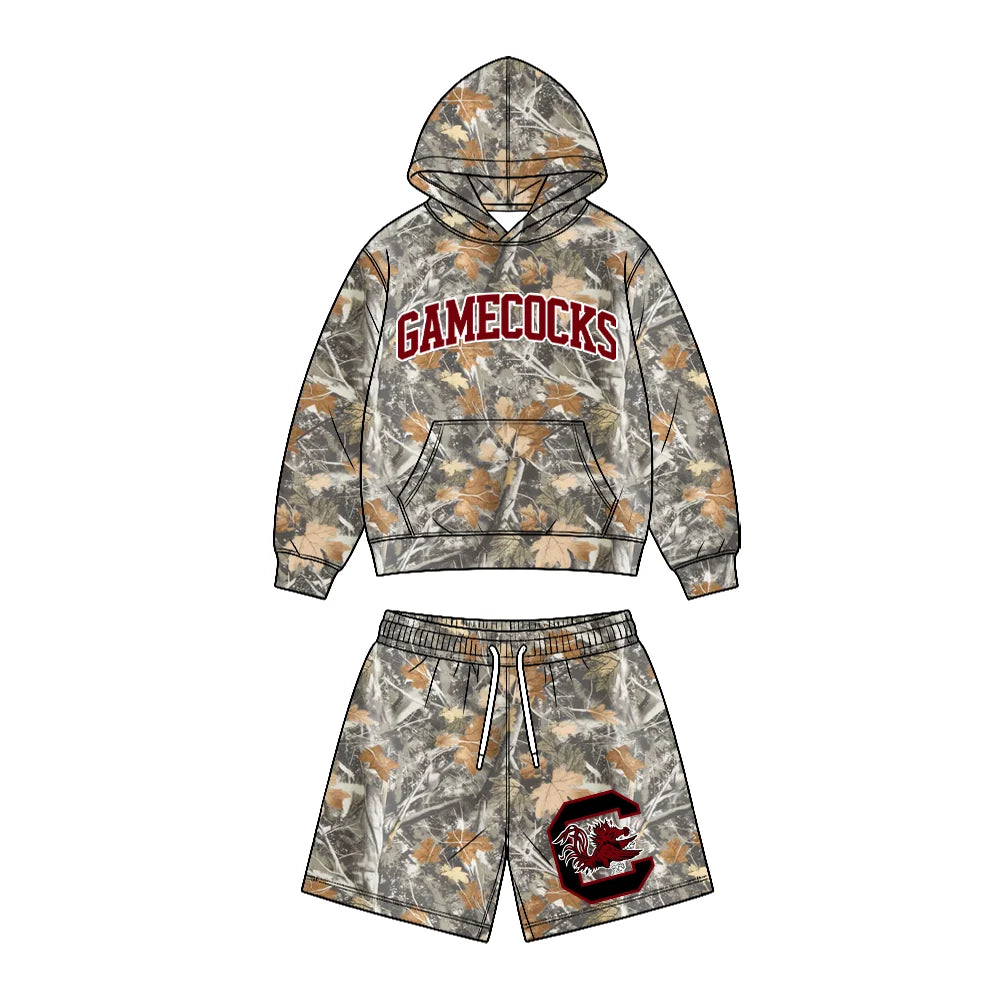 Custom Order Baby Boys Leaves Camo Gamecocks Pocket Hoodie Short Team Clothes Sets